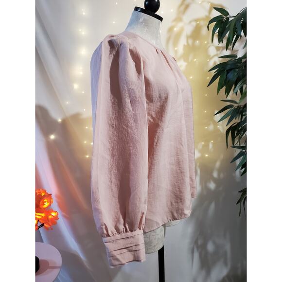 Express NWT Modal Balloon Puff Sleeve Pink Blouse Womens Size S Keyhole Neck - Picture 3 of 11